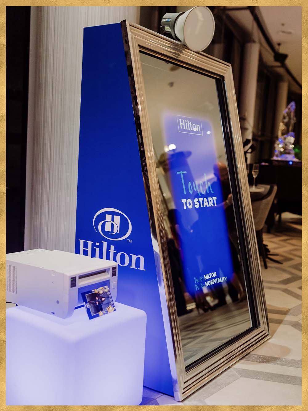 mirror photo booth rental branded at a hilton event